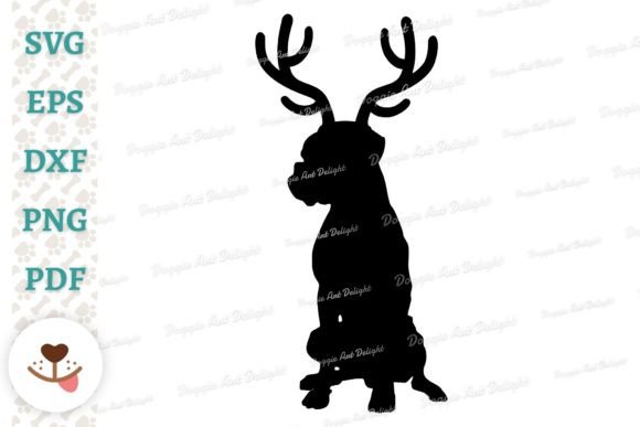 Boxer Dog Christmas Reindeer Antlers Svg