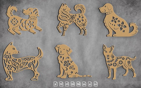 Laser Cut Dog Decor with Flower SVG