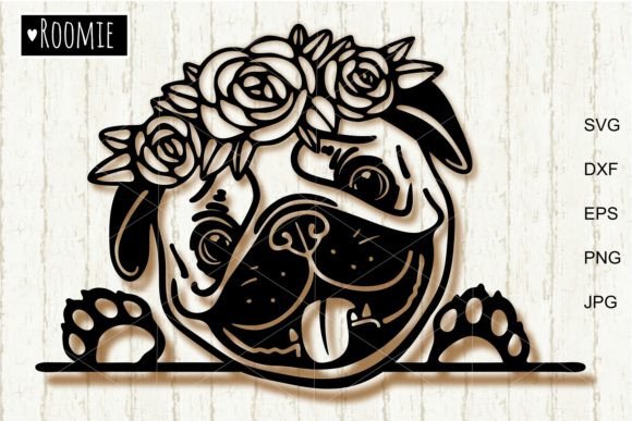 Peeking Pug Dog with Flowers: A Real Embroidery Test